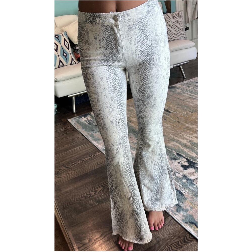 Altar'd State grey and white snake skin raw edge flare pants Size M